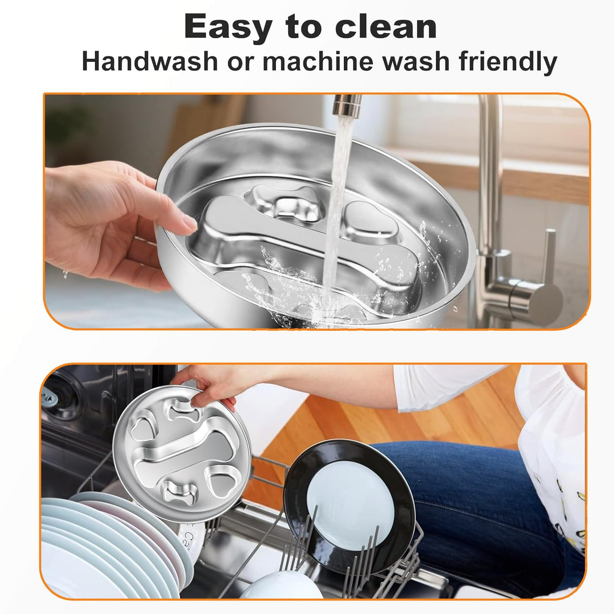 Stainless Steel Slow Feeder Dog Bowls, 2 Pcs O998112