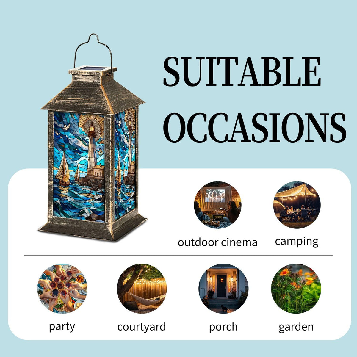 Solar Lantern Stained Glass Outdoor Waterproof Hanging Solar Light U9738