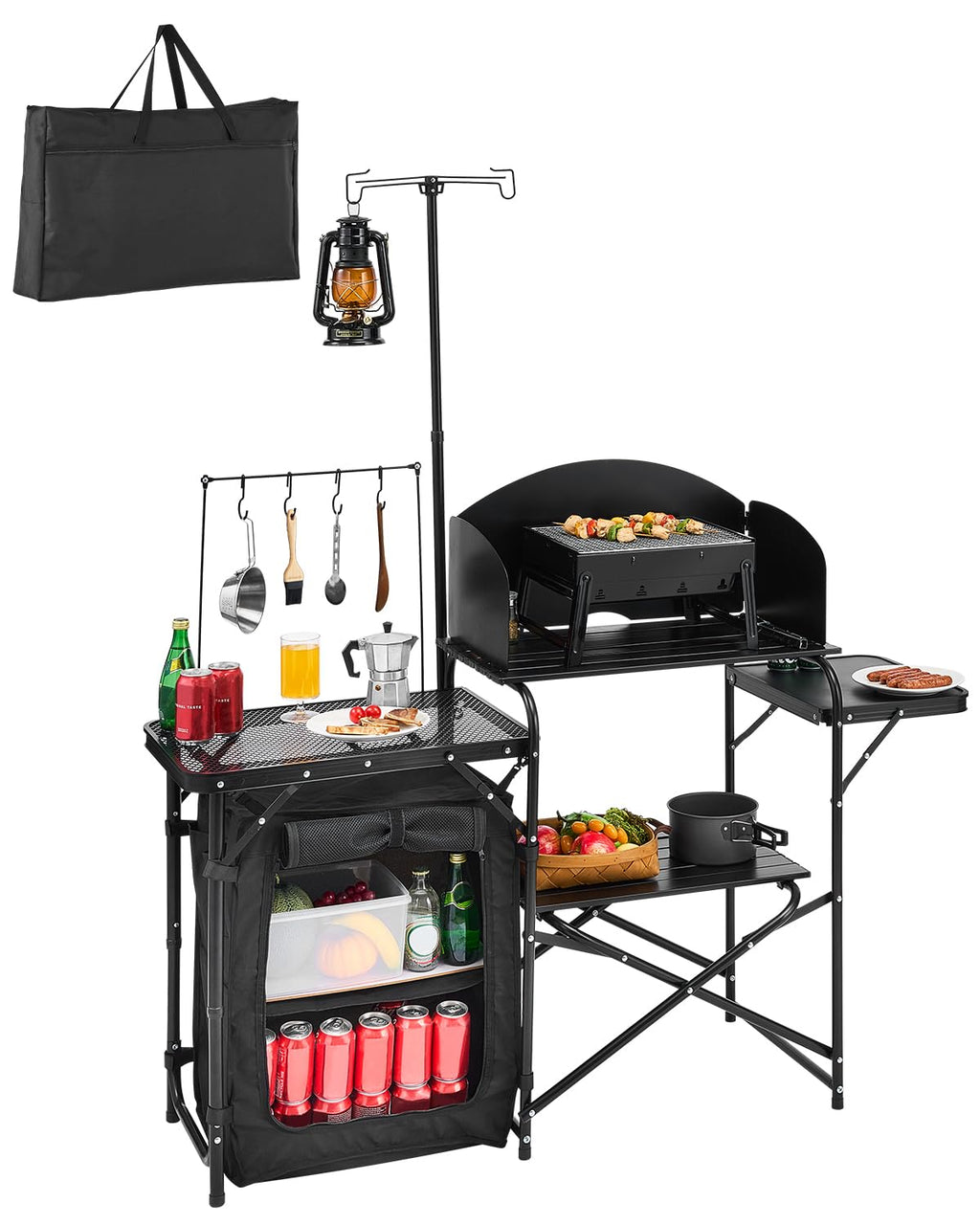 Black Aluminum Camping Kitchen Table with Storage Cupboard P187768