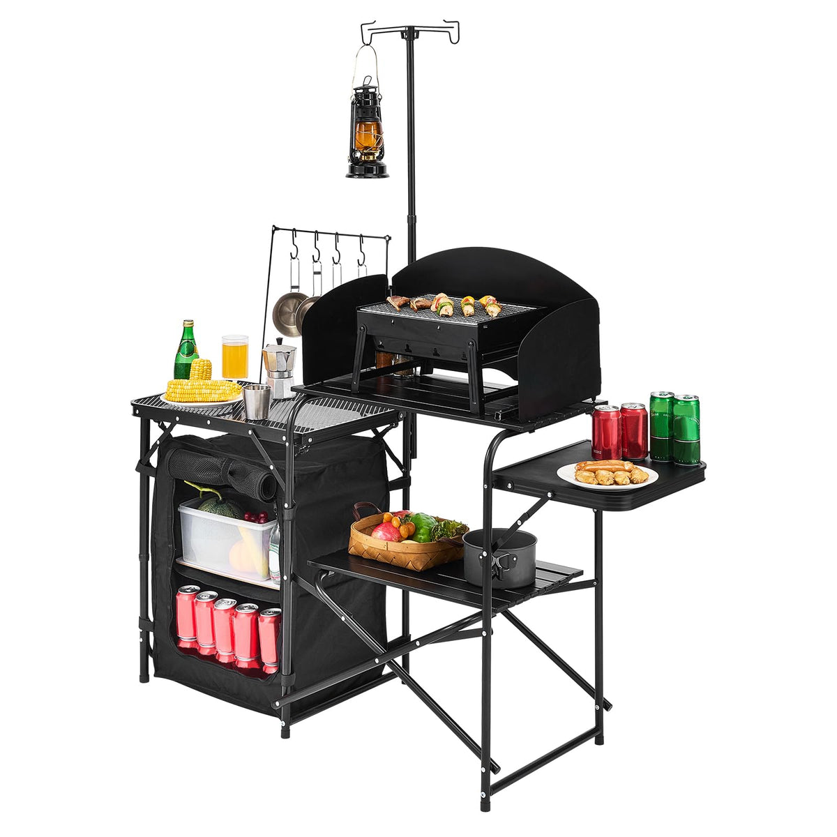 Black Aluminum Camping Kitchen Table with Storage Cupboard P187768