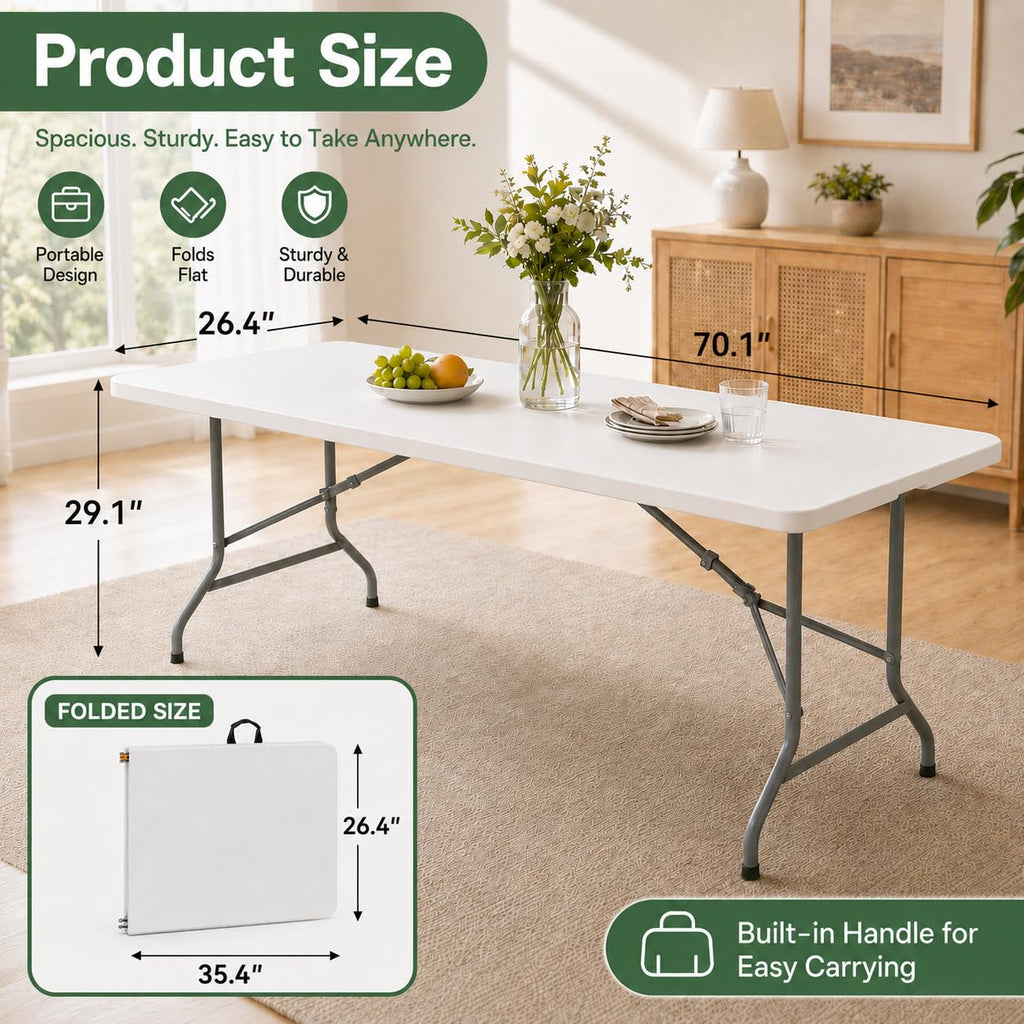 6FT Folding Plastic Utility Table with Carrying Handle, White P196706