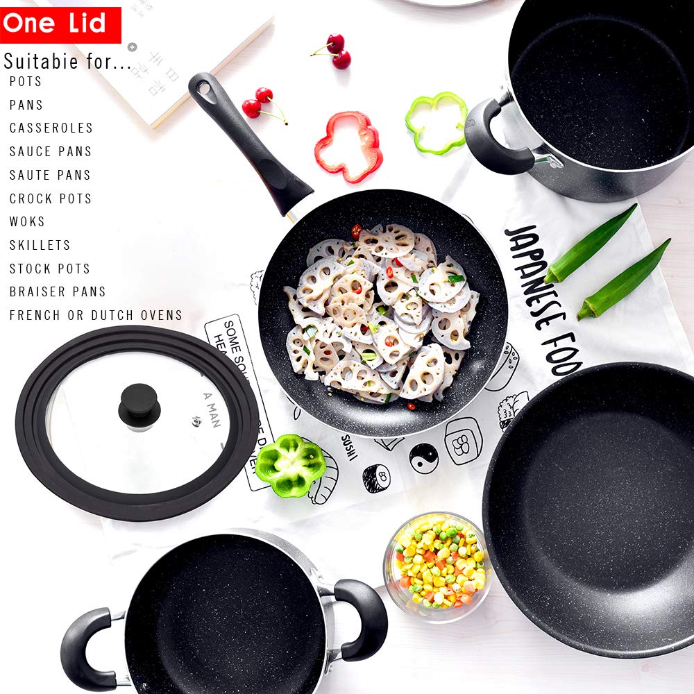 Tempered Glass Universal Lid with Silicone Rim Fits 10.5", 11" and 12" Cookware A2115