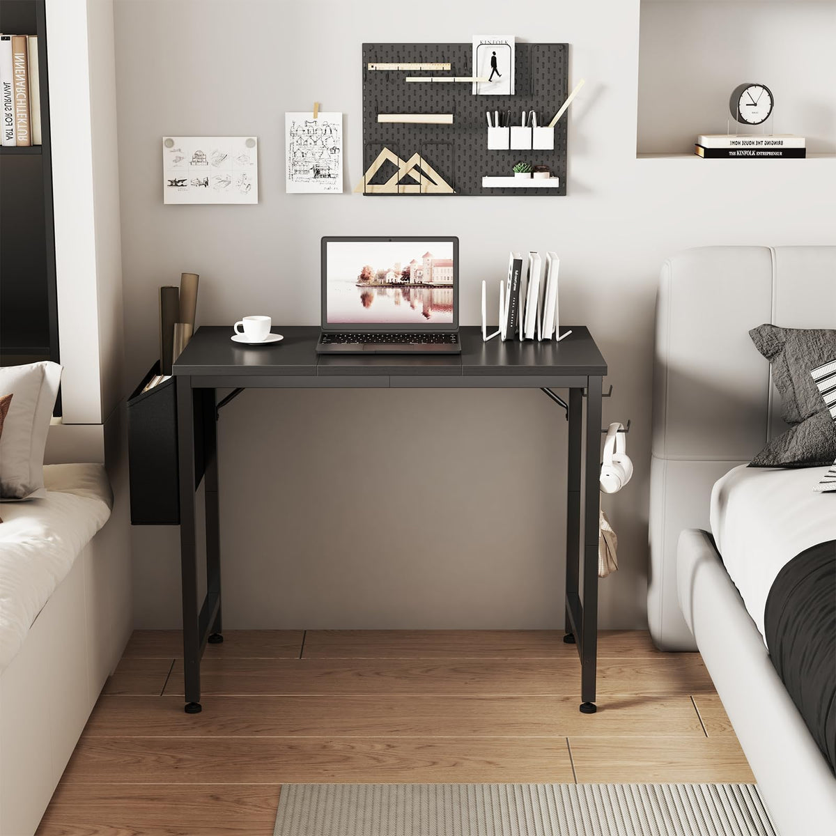 Black 32 Inch Small Desk with Storage Bag M590