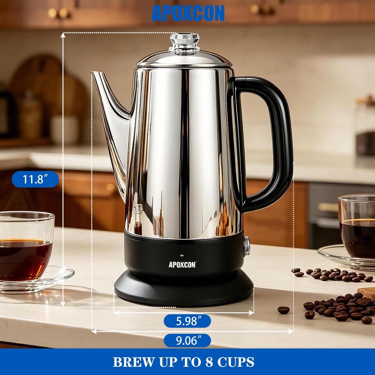 Electric Stainless Steel Coffee Percolator 1200ml 8 Cup Z89866