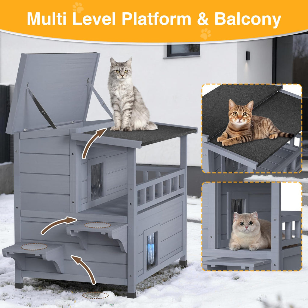 Wooden Heated 2-Story Cat House A186349