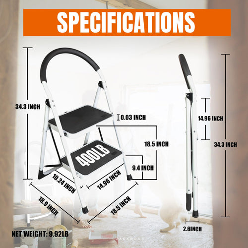2 Step Folding Lightweight Step Stool with Anti-Slip Pedal 400 lbs Capacity G150