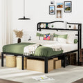 Queen 18 Inch Metal Platform Bed Frame with Headboard and Charging Station P487995