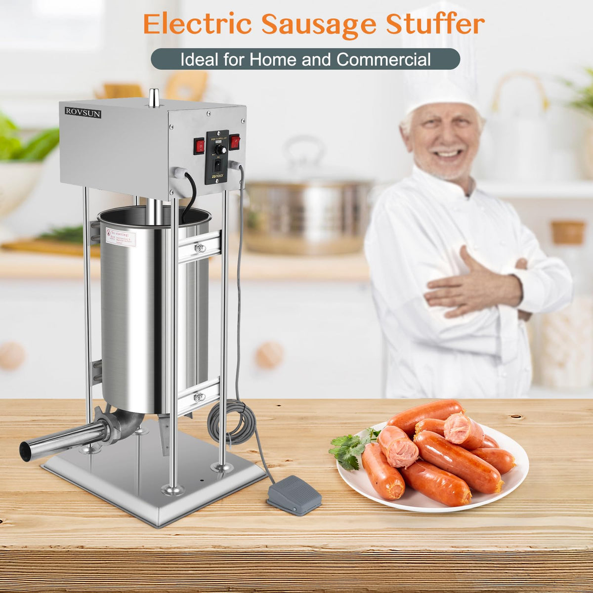 15L Electric Stainless Steel Sausage Stuffer with 5 Stuffing Tubes R79209