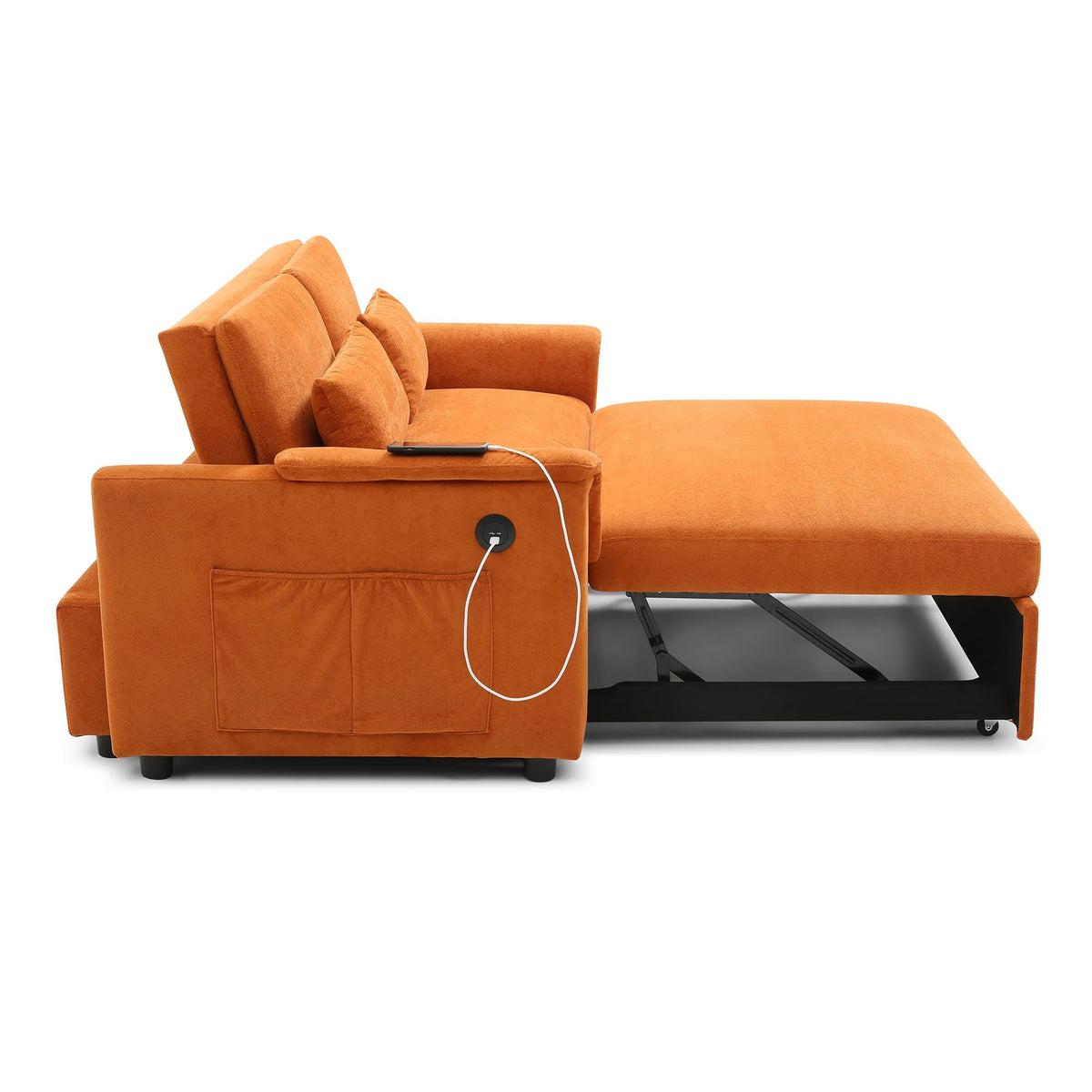 Orange Velvet Sleeper Sofa M499