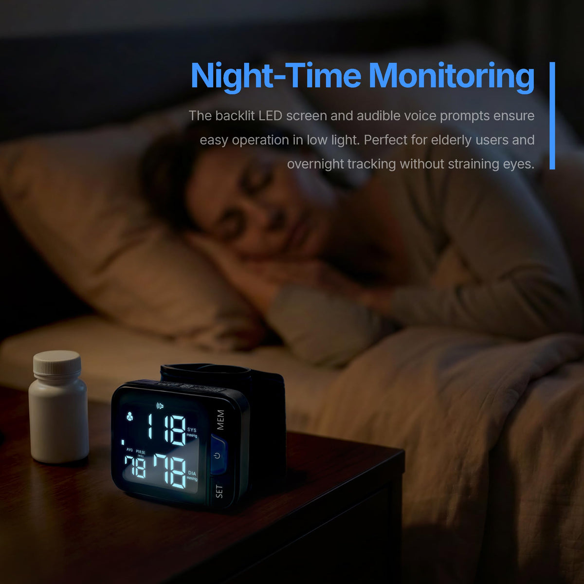 Wrist Blood Pressure Monitor with Voice Broadcast, 240 Memory for 2 Users W21465