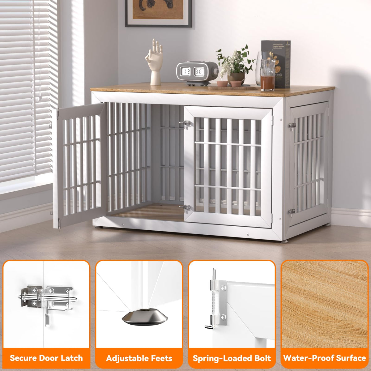 48" XXL White Wooden Dog Crate Furniture N9418