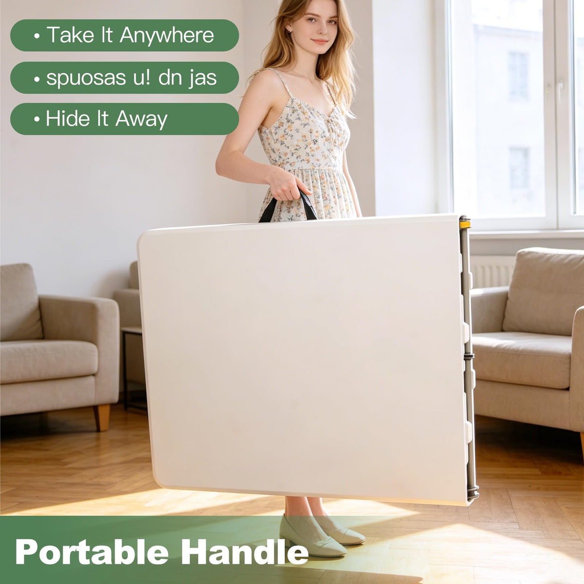 6FT Folding Plastic Utility Table with Carrying Handle, White P196706