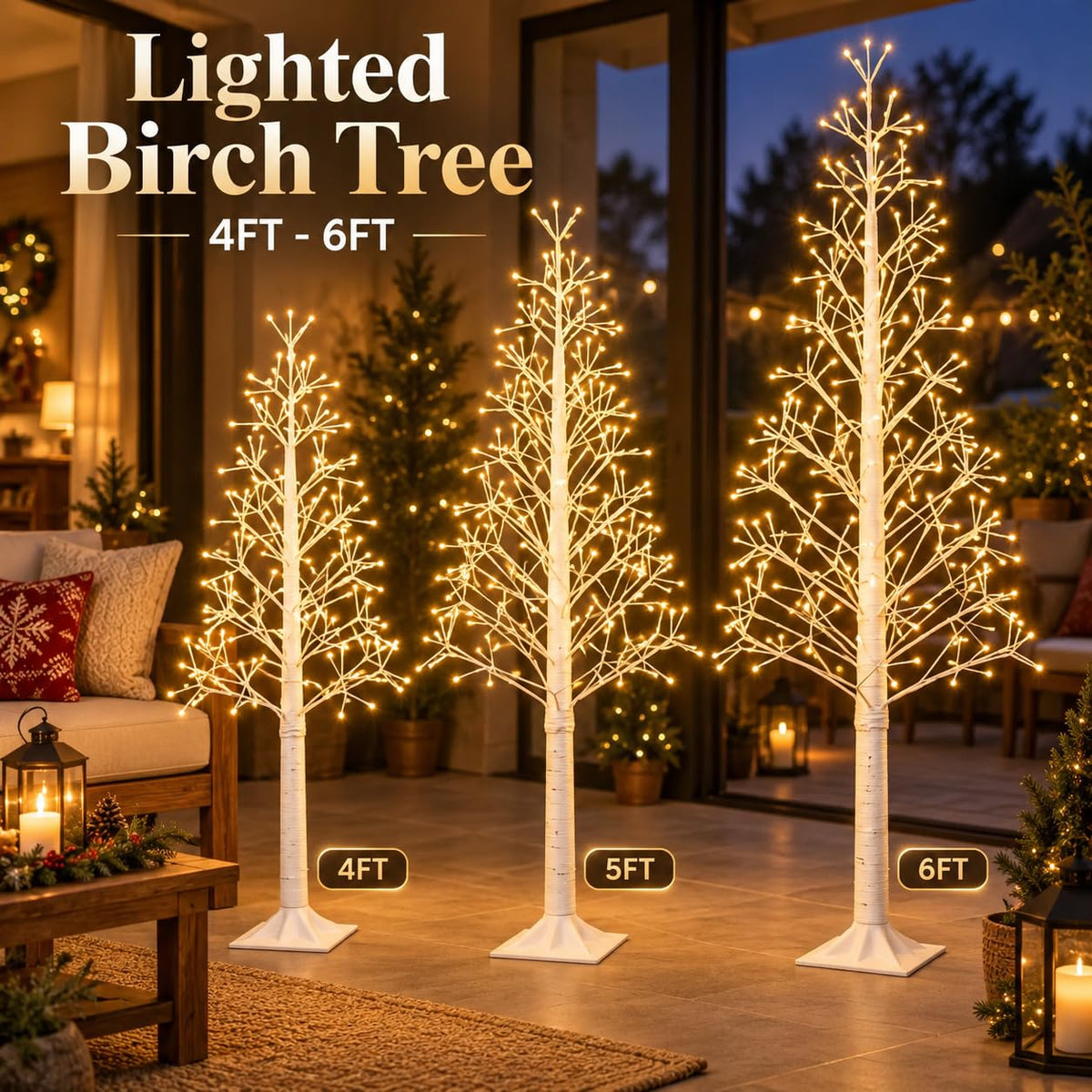 6FT Lighted Birch Tree, 312 LEDs, Warm White G995