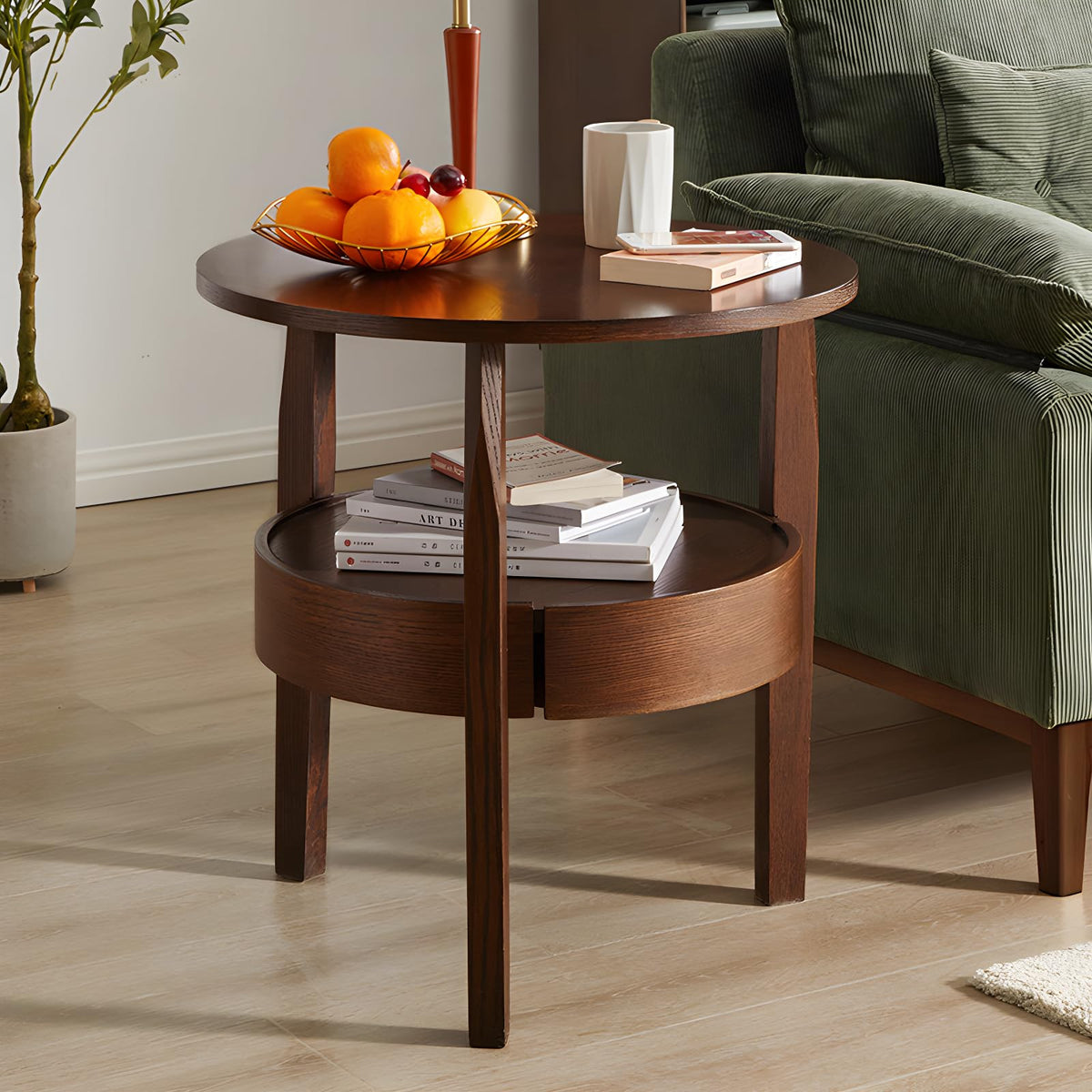 Dark Brown 2-Tier Round Coffee Table with Drawer N6507