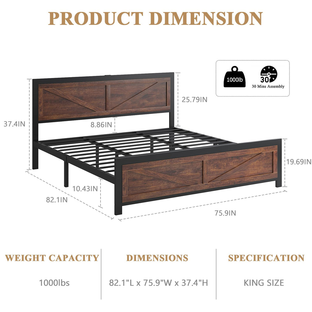 King Size Led Bed Frame with USB Charging Station M2737