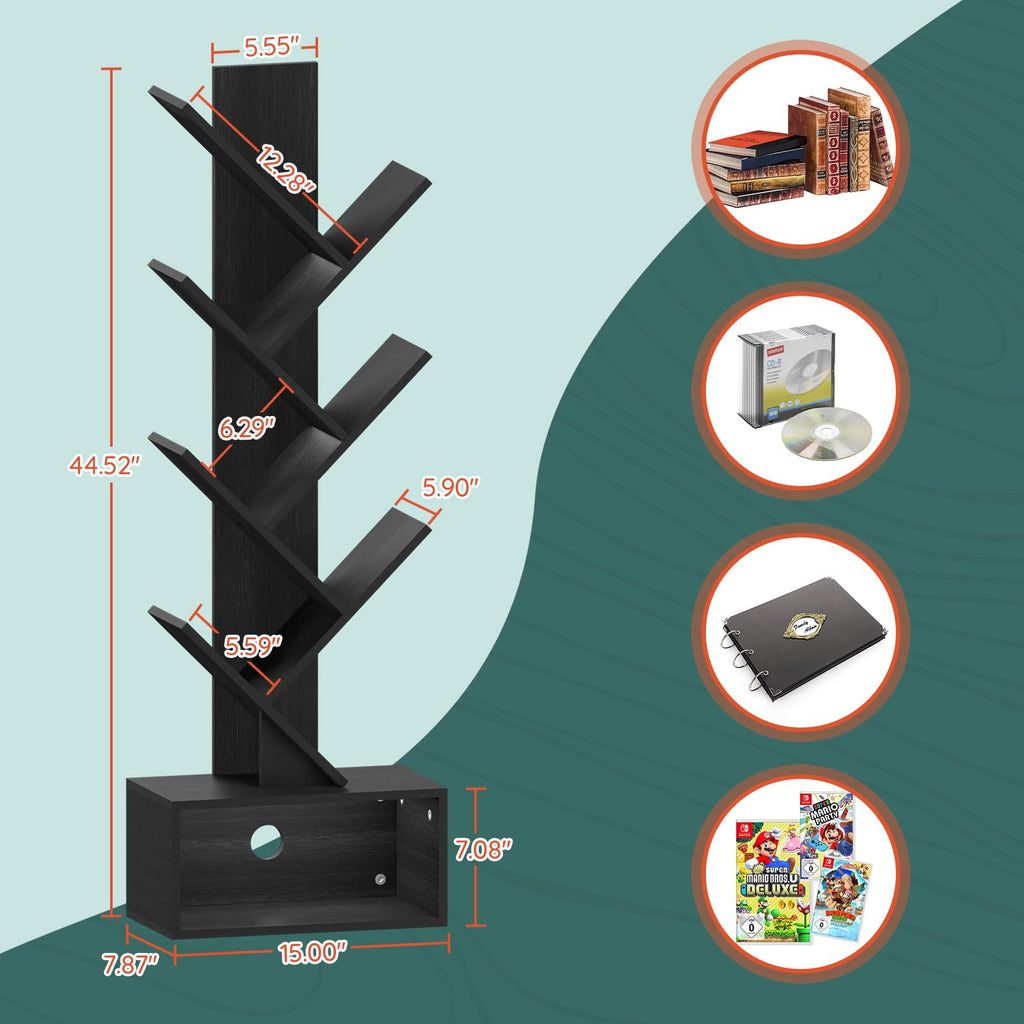 Black 6 Tier Wood Tree Bookshelf B90815