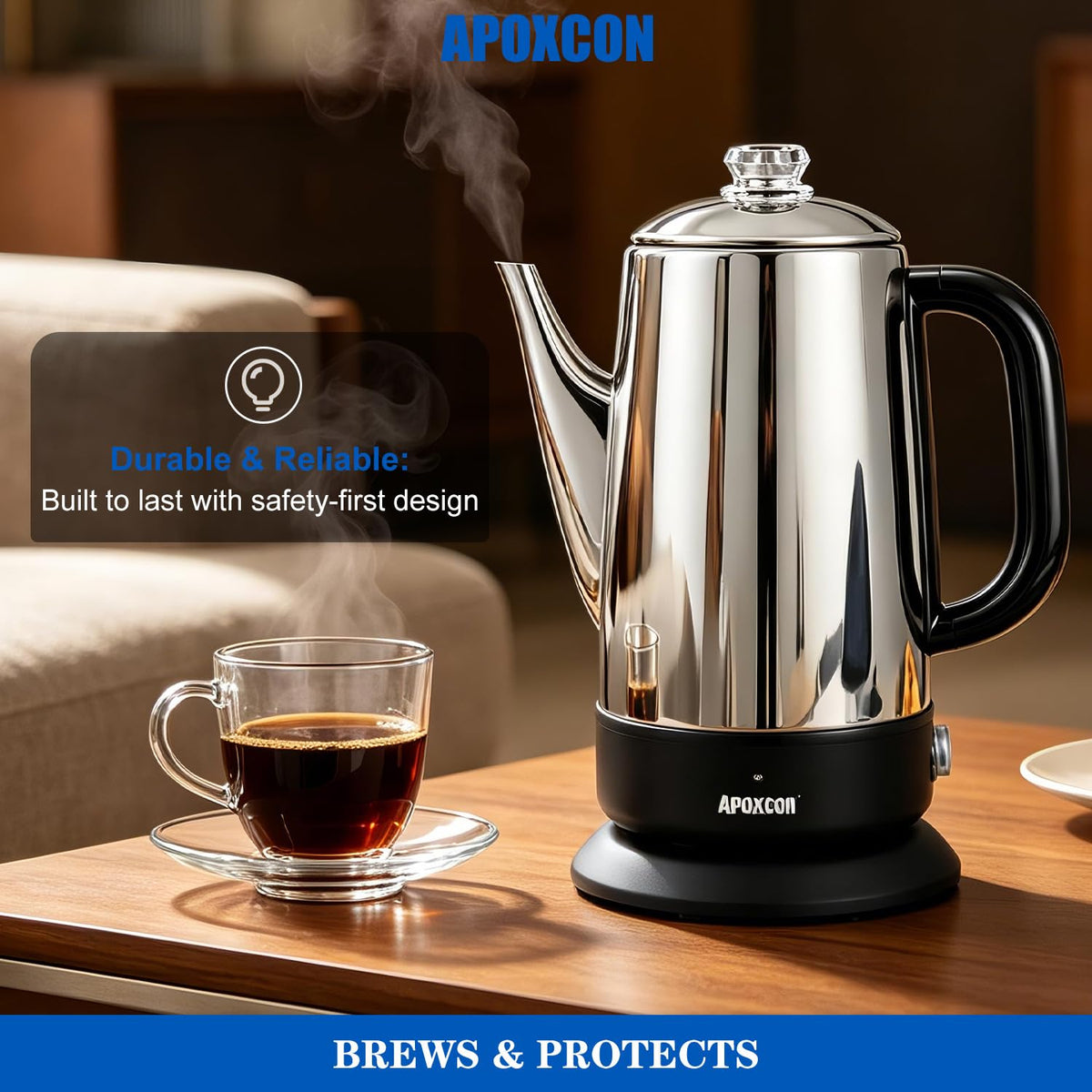 Electric Stainless Steel Coffee Percolator 1200ml 8 Cup Z89866