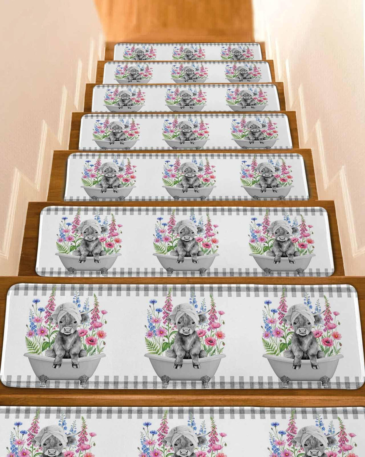Pink Floral Non Slip Stair Treads 4 Pcs D43169