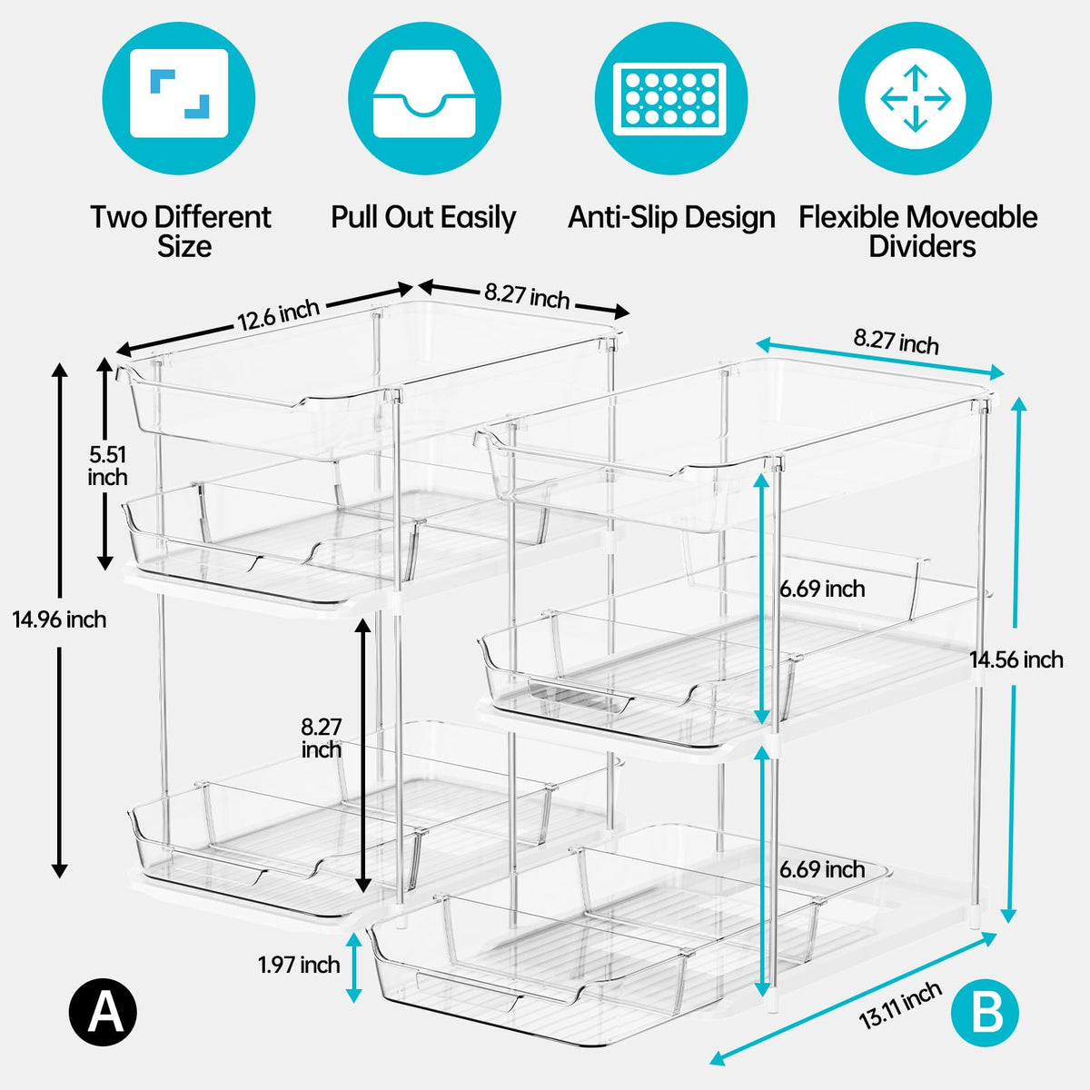 2 Sets of 3-Tier Under Sink Organizers and Storage B1679