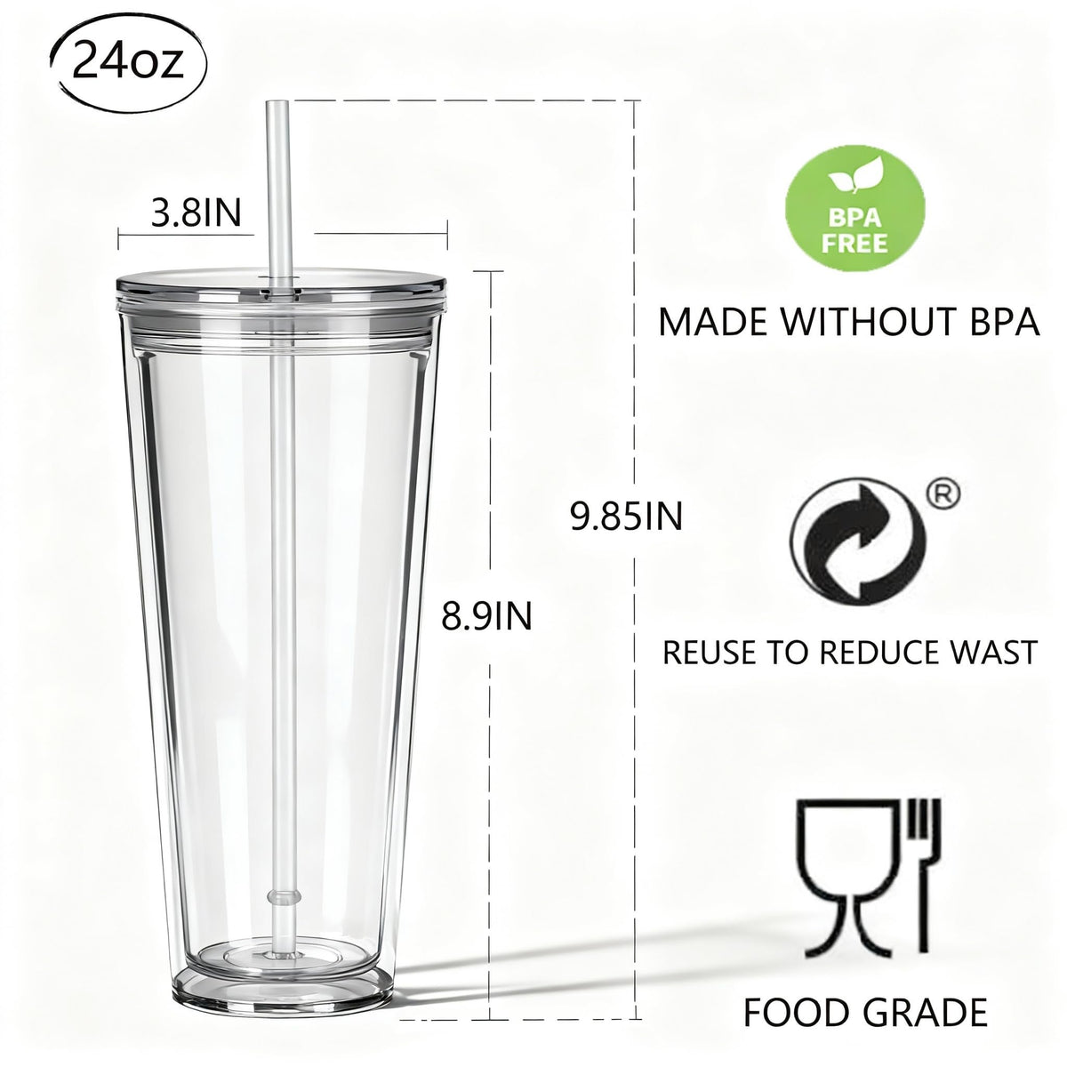 24oz Insulated Tumbler with Lid and Straw Y8838
