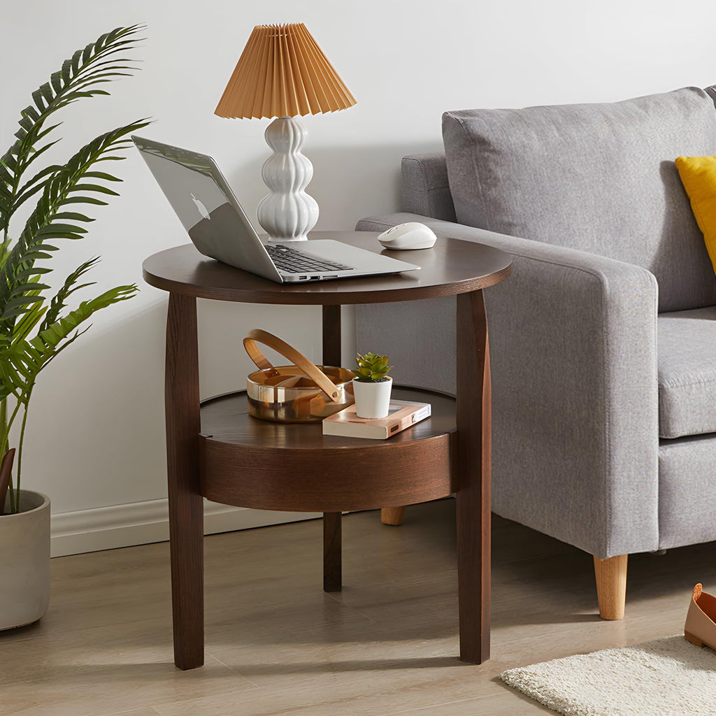 Dark Brown 2-Tier Round Coffee Table with Drawer N6507