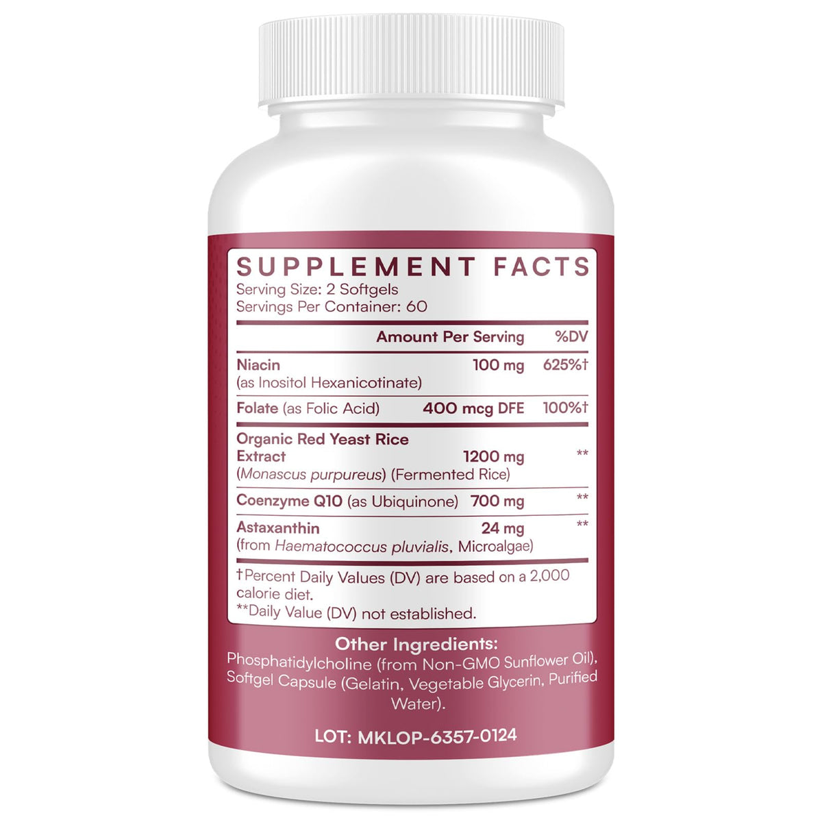 Red Yeast Rice 1200mg CoQ10 Astaxanthin 120 Softgels F559