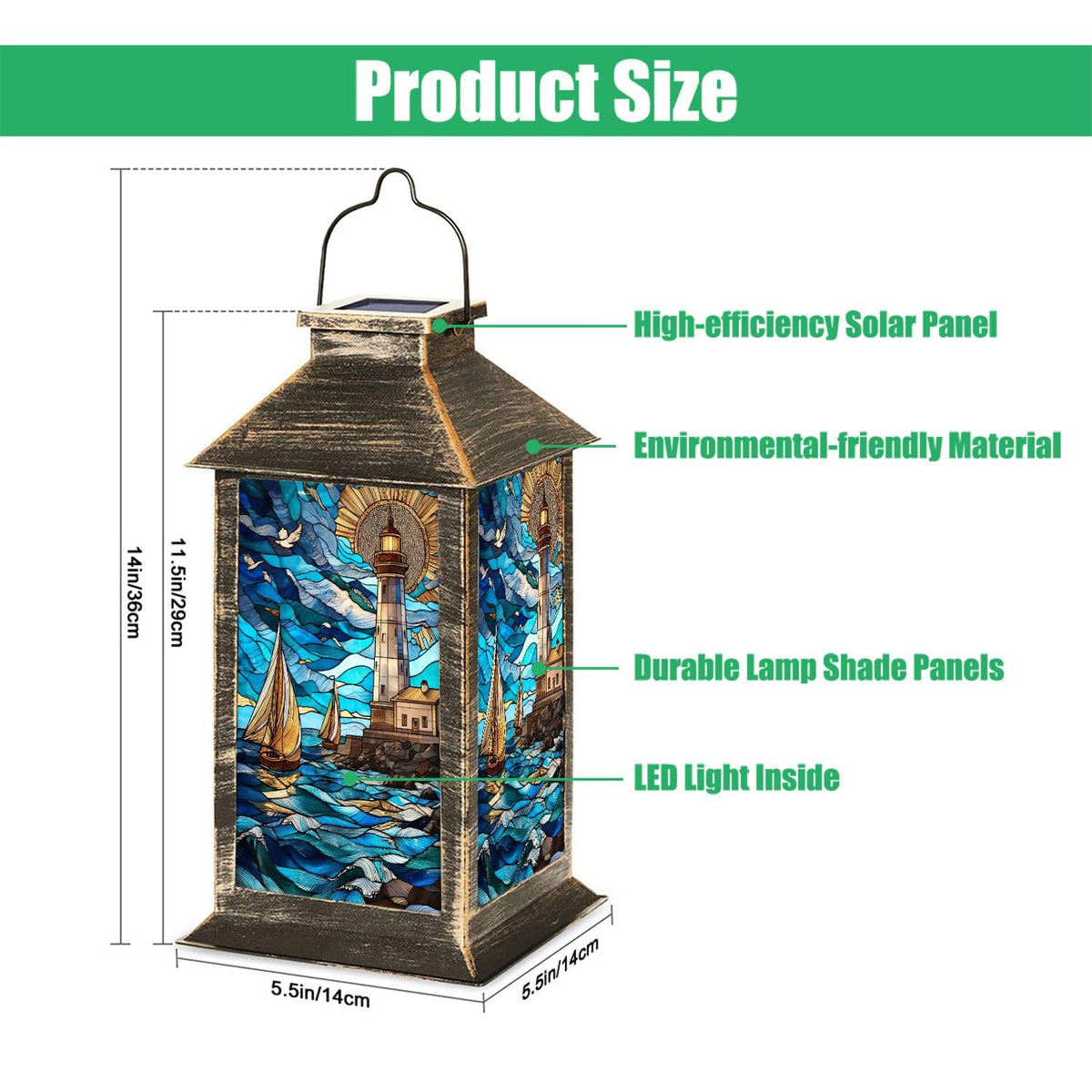 Solar Lantern Stained Glass Outdoor Waterproof Hanging Solar Light U9738