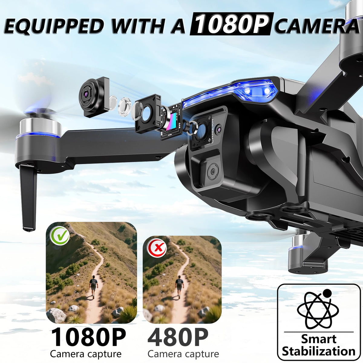 Foldable Mini FPV Drone with 1080P Camera, Carrying Case, 2 Batteries P70547