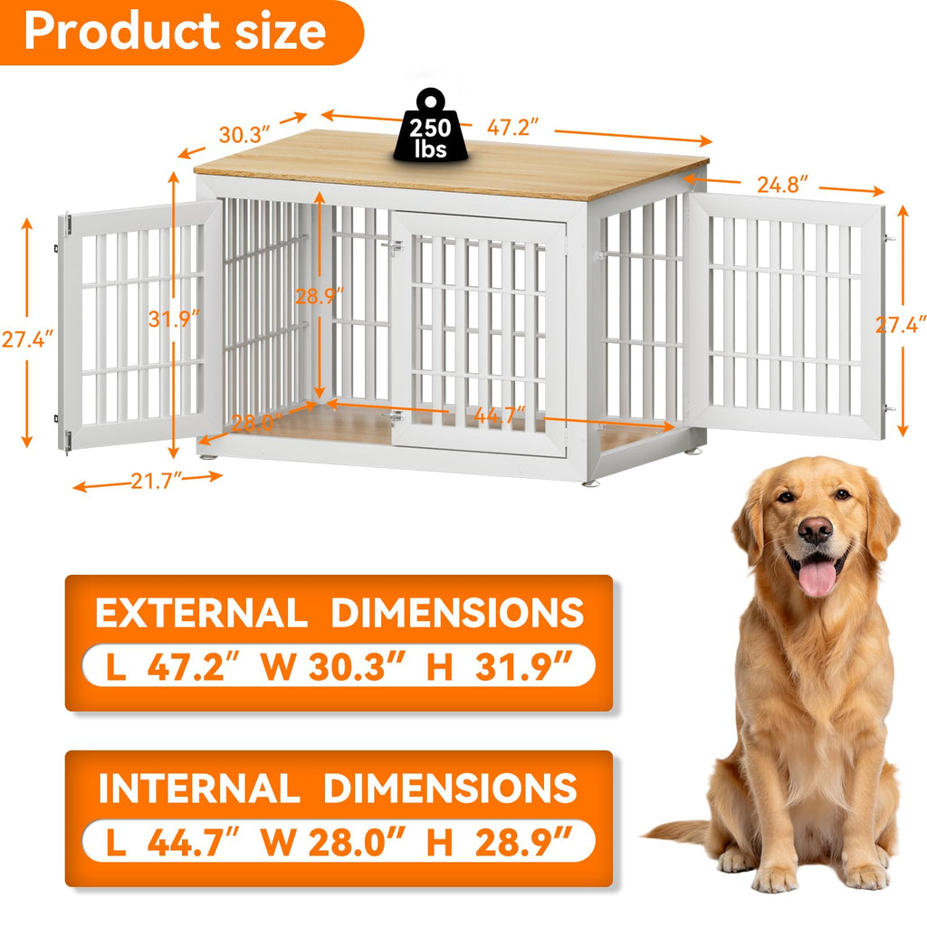 48" XXL White Wooden Dog Crate Furniture N9418