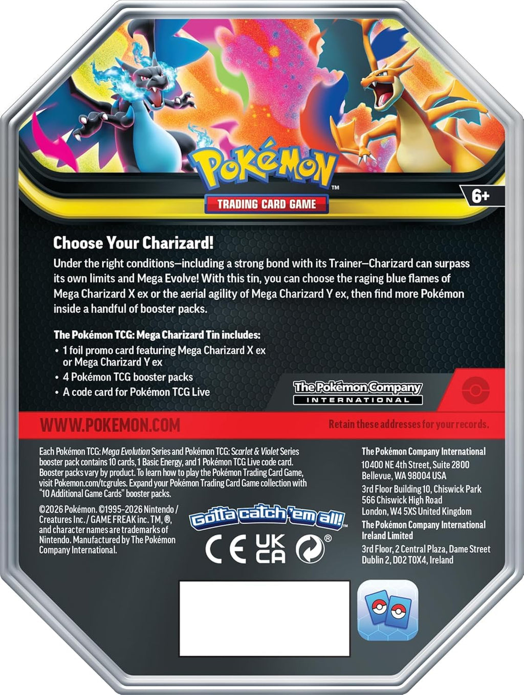 Pokémon TCG Mega Charizard ex Promo Card and Tin with 4 Packs Q2107