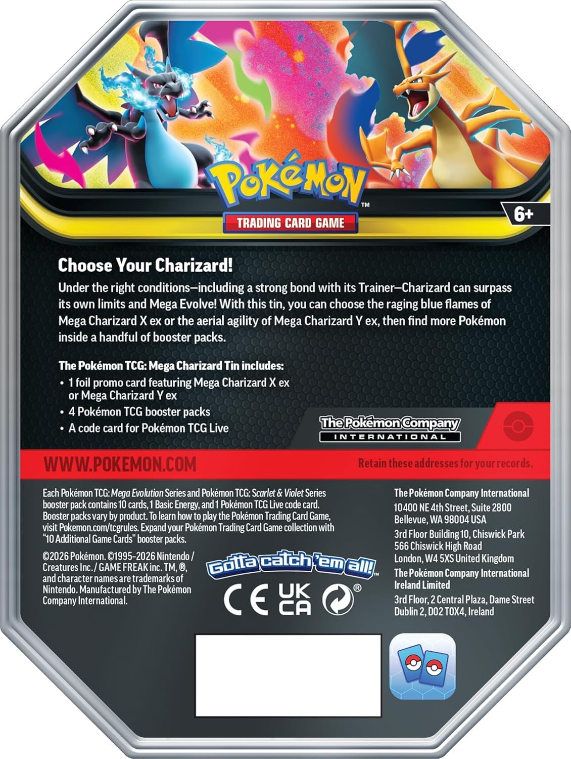Pokémon TCG Mega Charizard ex Promo Card and Tin with 4 Packs Q2107