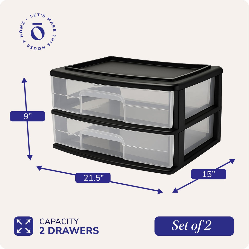 2-Tier Black Storage Drawer Tower, 2 Pack T847