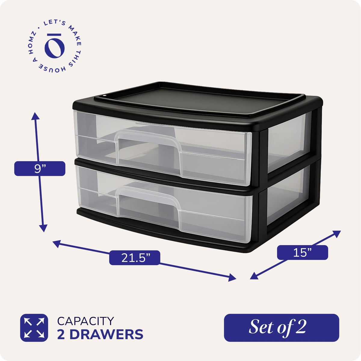 2-Tier Black Storage Drawer Tower, 2 Pack T847