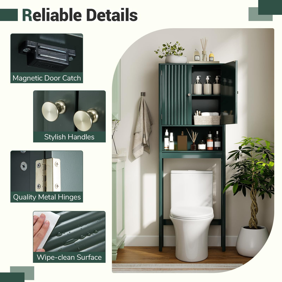 Over The Toilet Storage Cabinet with Fluted Doors C75840