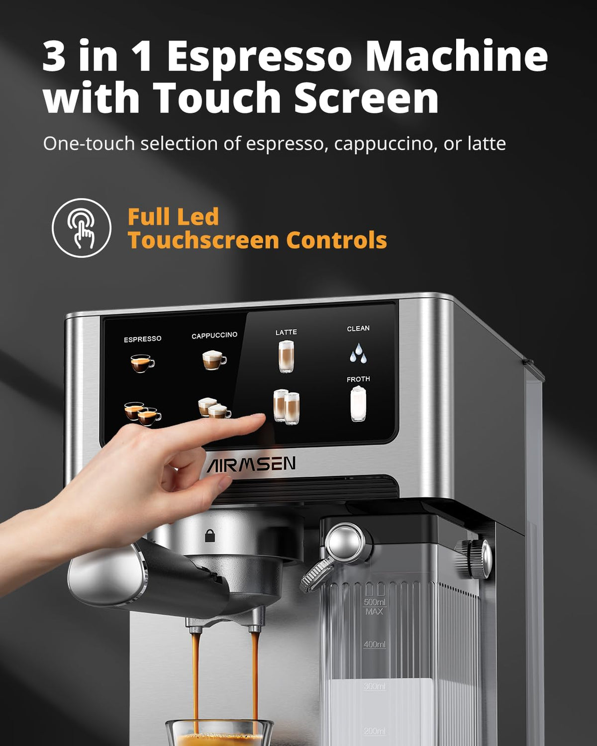 20 Bar Espresso Machine with Milk Frother, Stainless Steel, 60oz Water Tank B286086