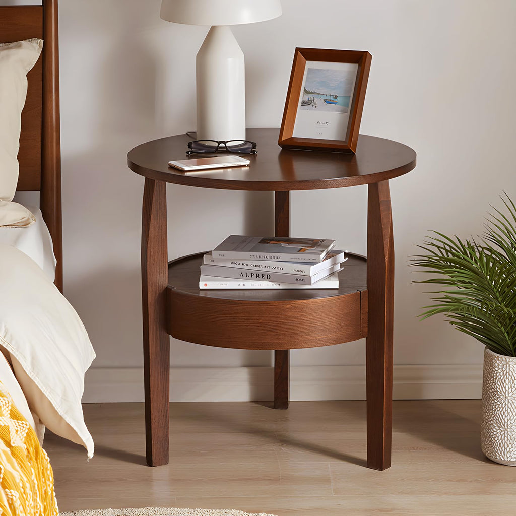 Dark Brown 2-Tier Round Coffee Table with Drawer N6507