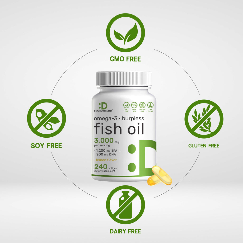 Omega 3 Fish Oil 3,000mg 240 Softgels EPA DHA Lemon Flavored C82125