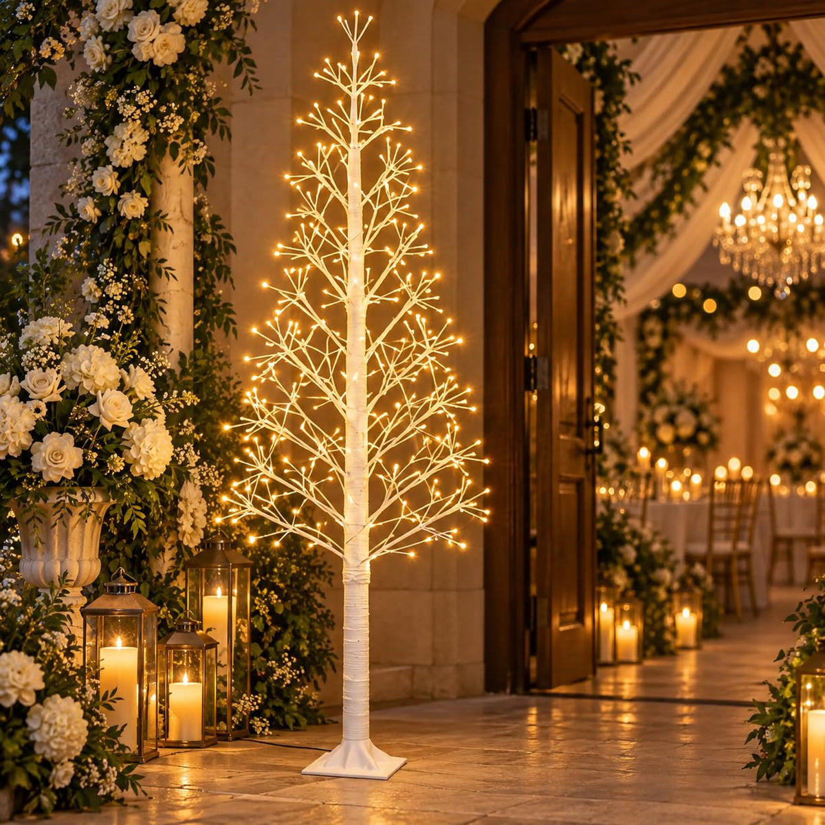6FT Lighted Birch Tree, 312 LEDs, Warm White G995