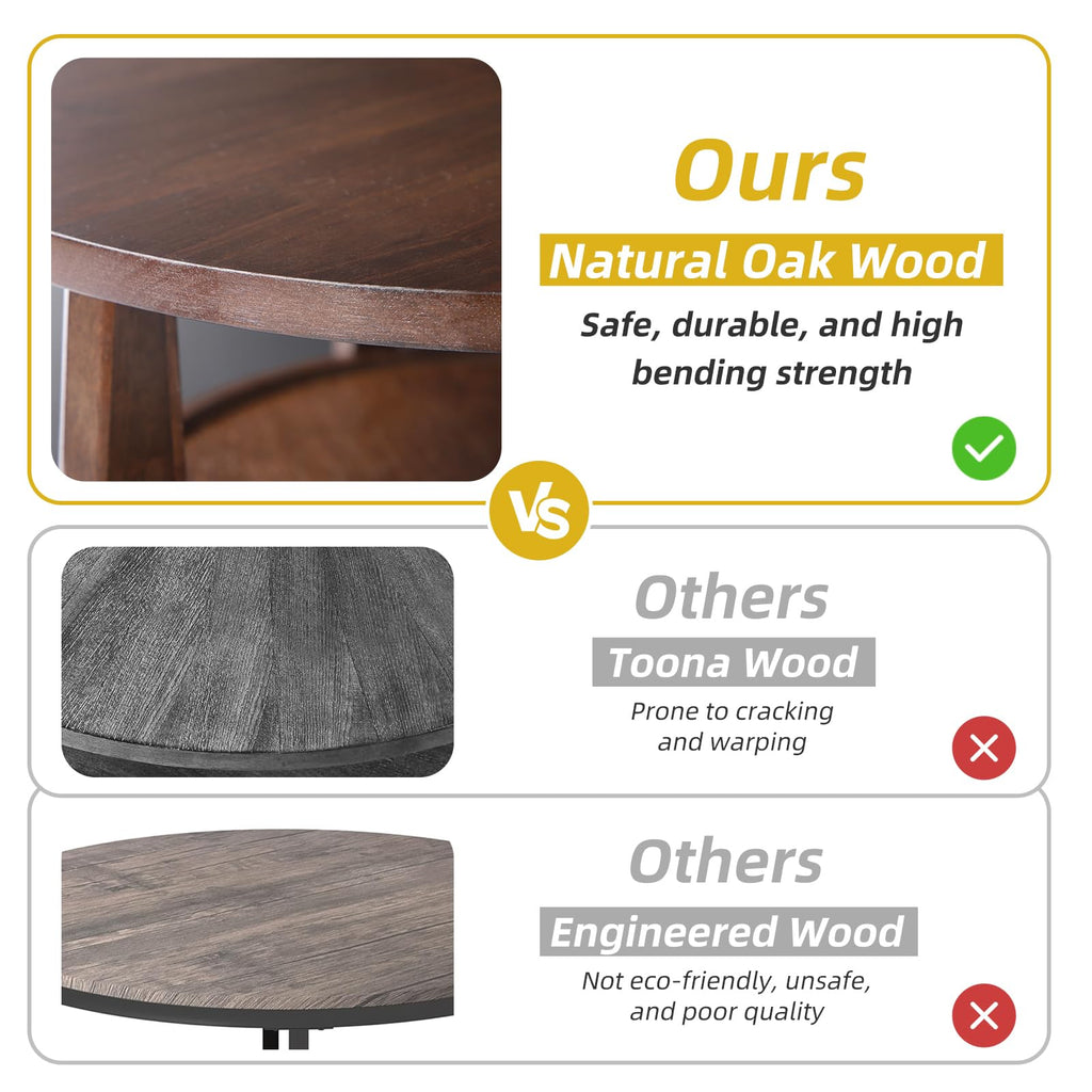 Dark Brown 2-Tier Round Coffee Table with Drawer N6507