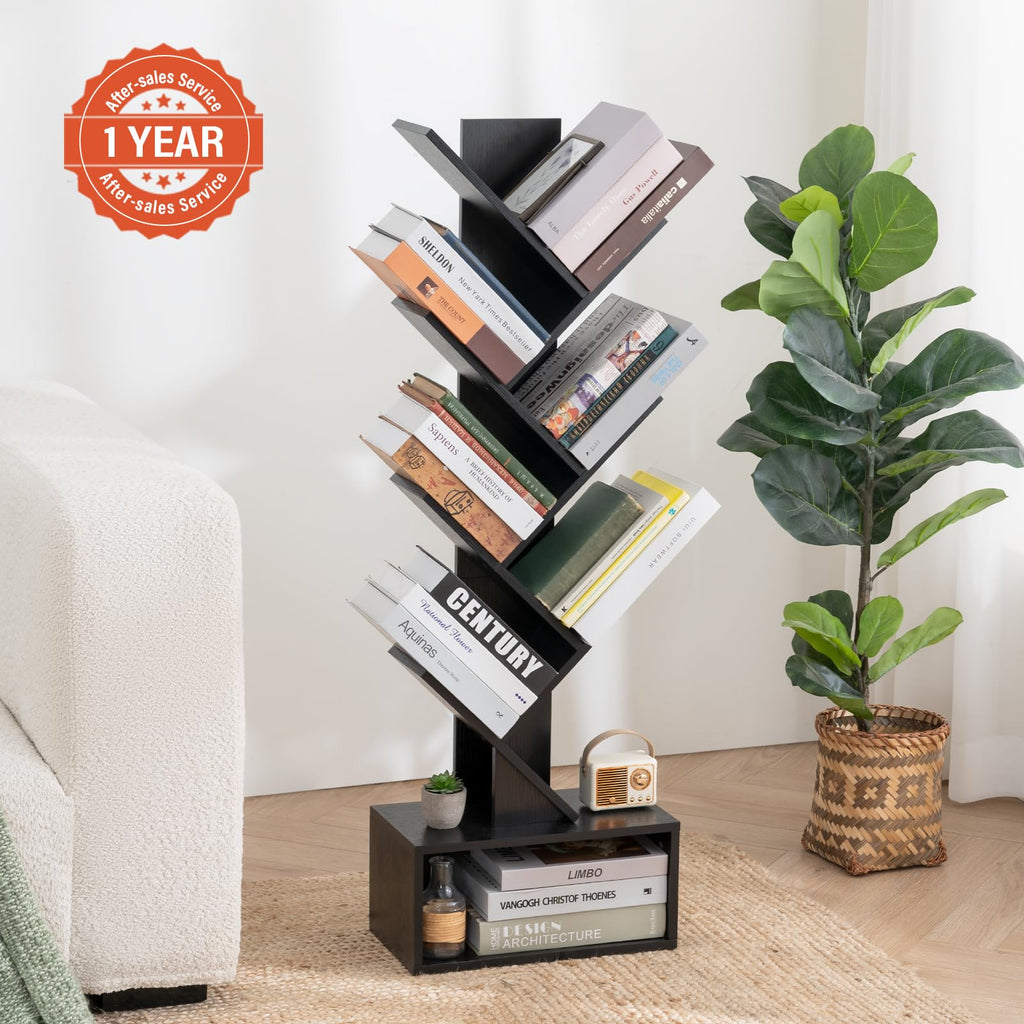 Black 6 Tier Wood Tree Bookshelf B90815