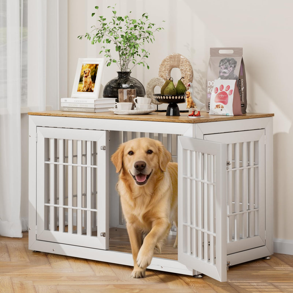 48" XXL White Wooden Dog Crate Furniture N9418