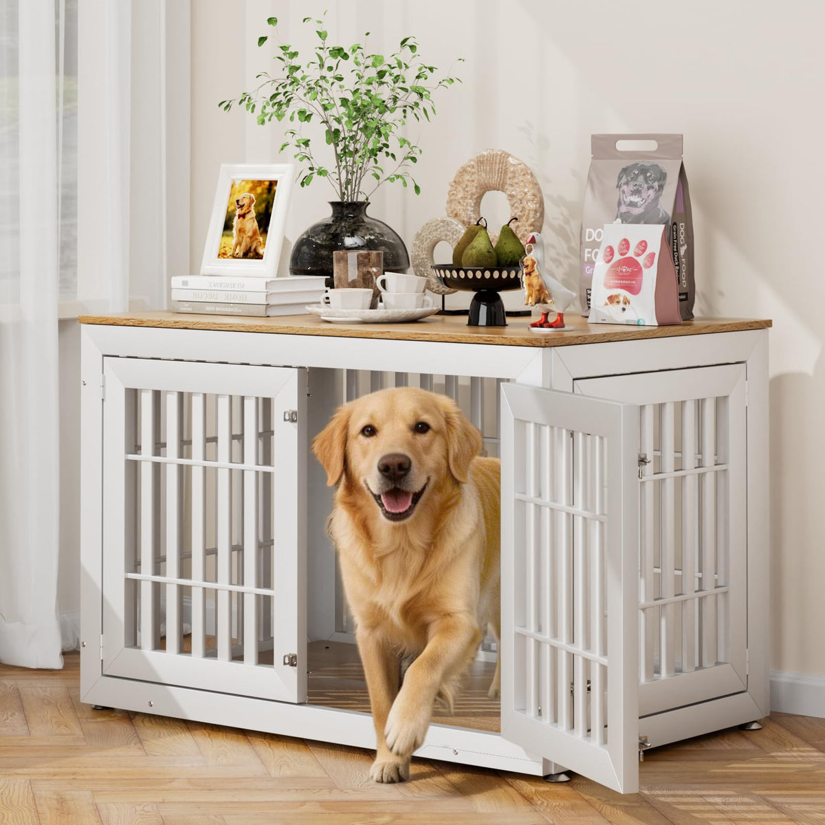 48" XXL White Wooden Dog Crate Furniture N9418