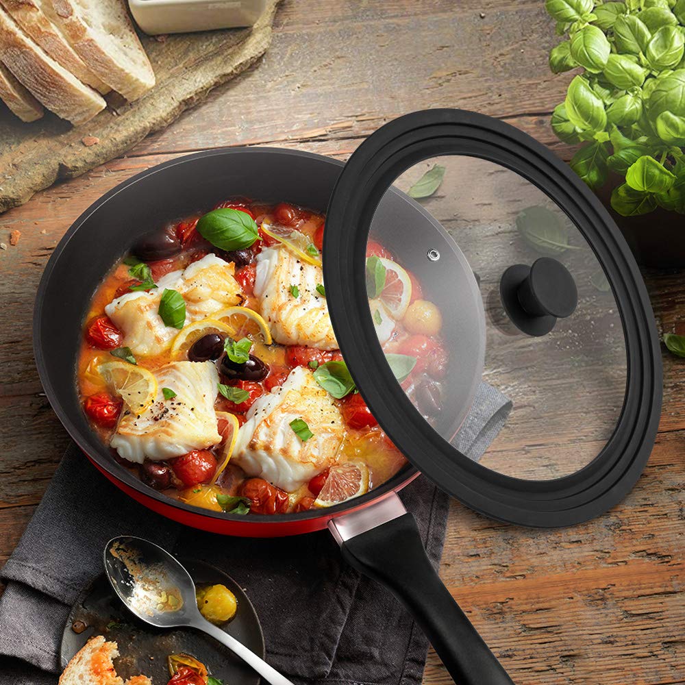 Tempered Glass Universal Lid with Silicone Rim Fits 10.5", 11" and 12" Cookware A2115