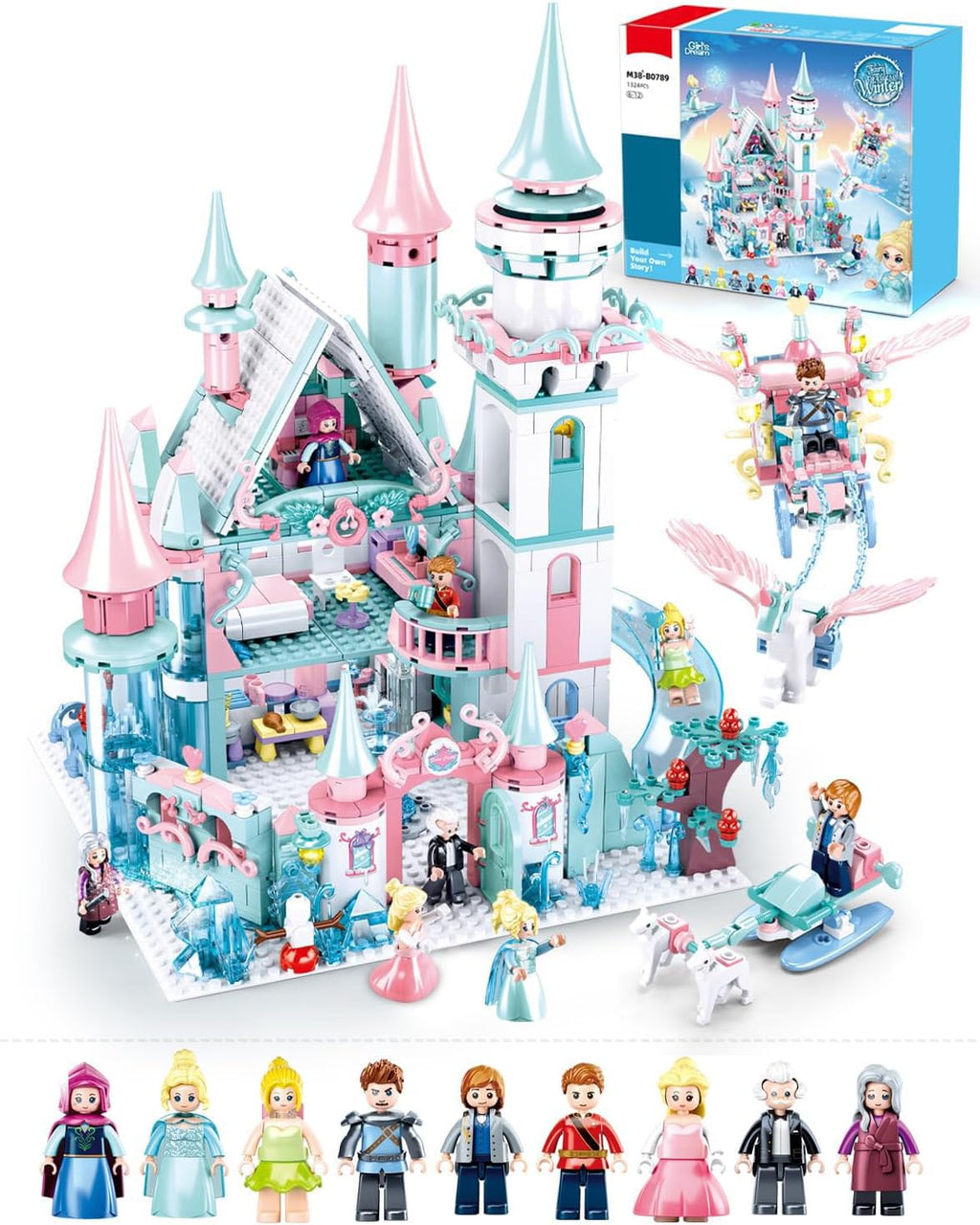 Castle Building Set with Slide, Carriage & Sledge, 9 Minifigures, 1314 PCS O648