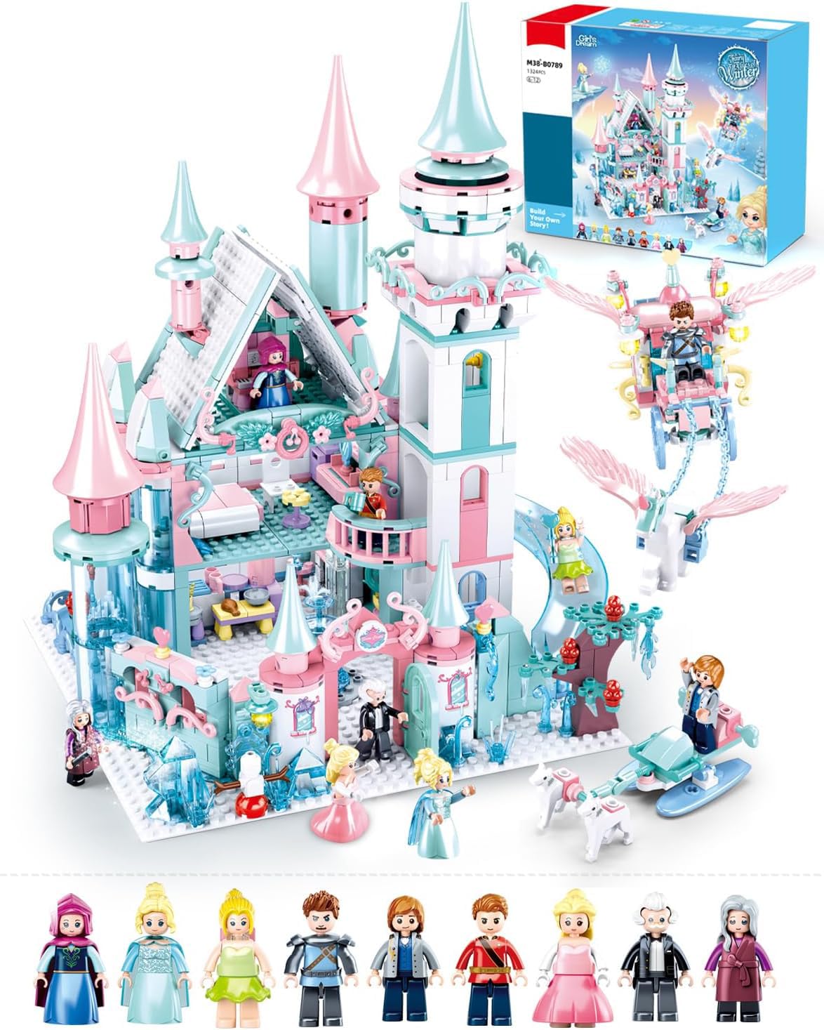 Castle Building Set with Slide, Carriage & Sledge, 9 Minifigures, 1314 PCS O648