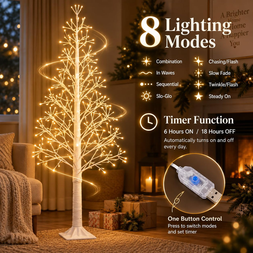 6FT Lighted Birch Tree, 312 LEDs, Warm White G995