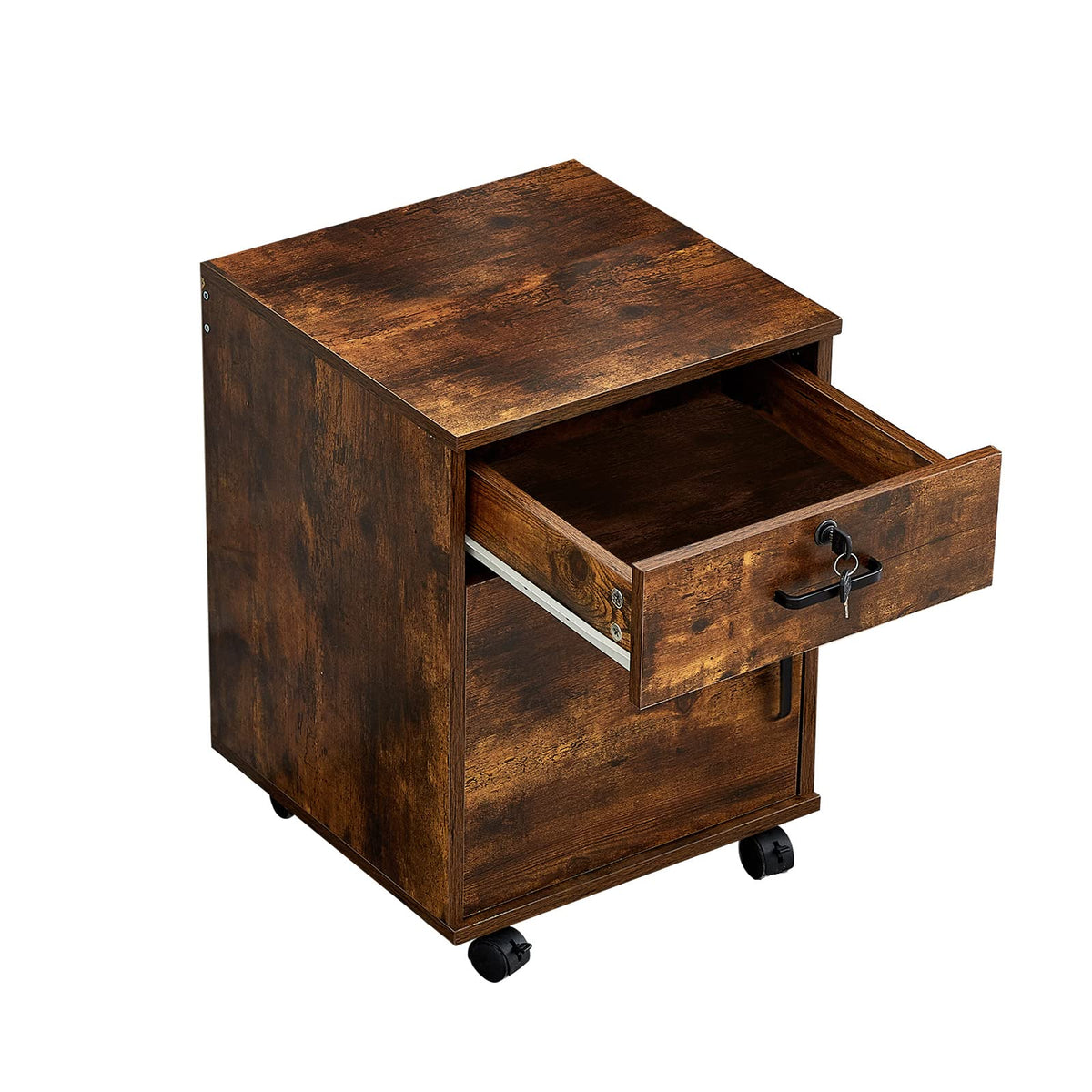 1 Drawer Wood File Cabinet with Lock and Wheels T387