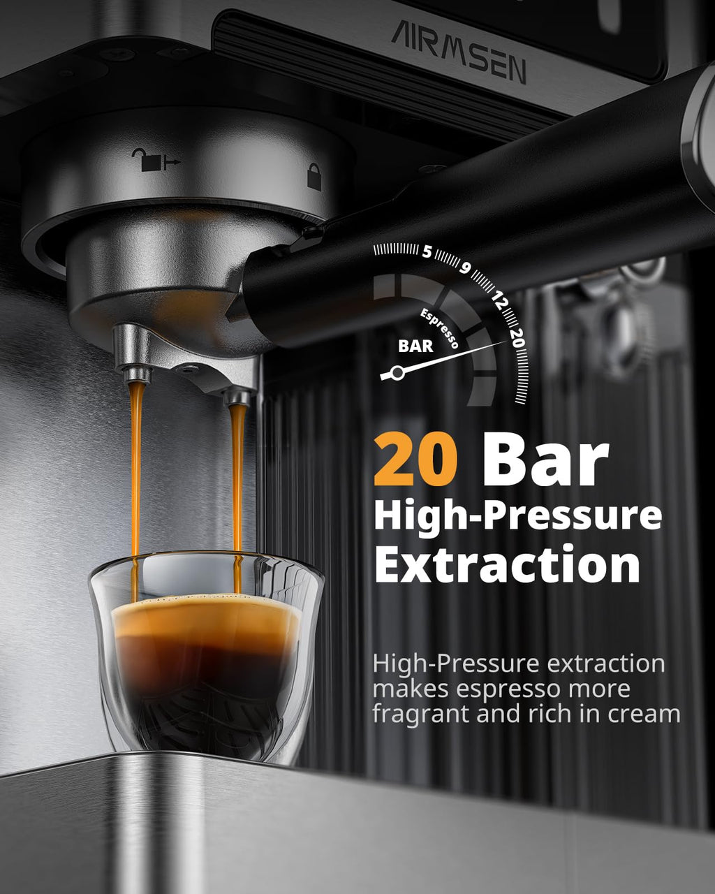 20 Bar Espresso Machine with Milk Frother, Stainless Steel, 60oz Water Tank B286086