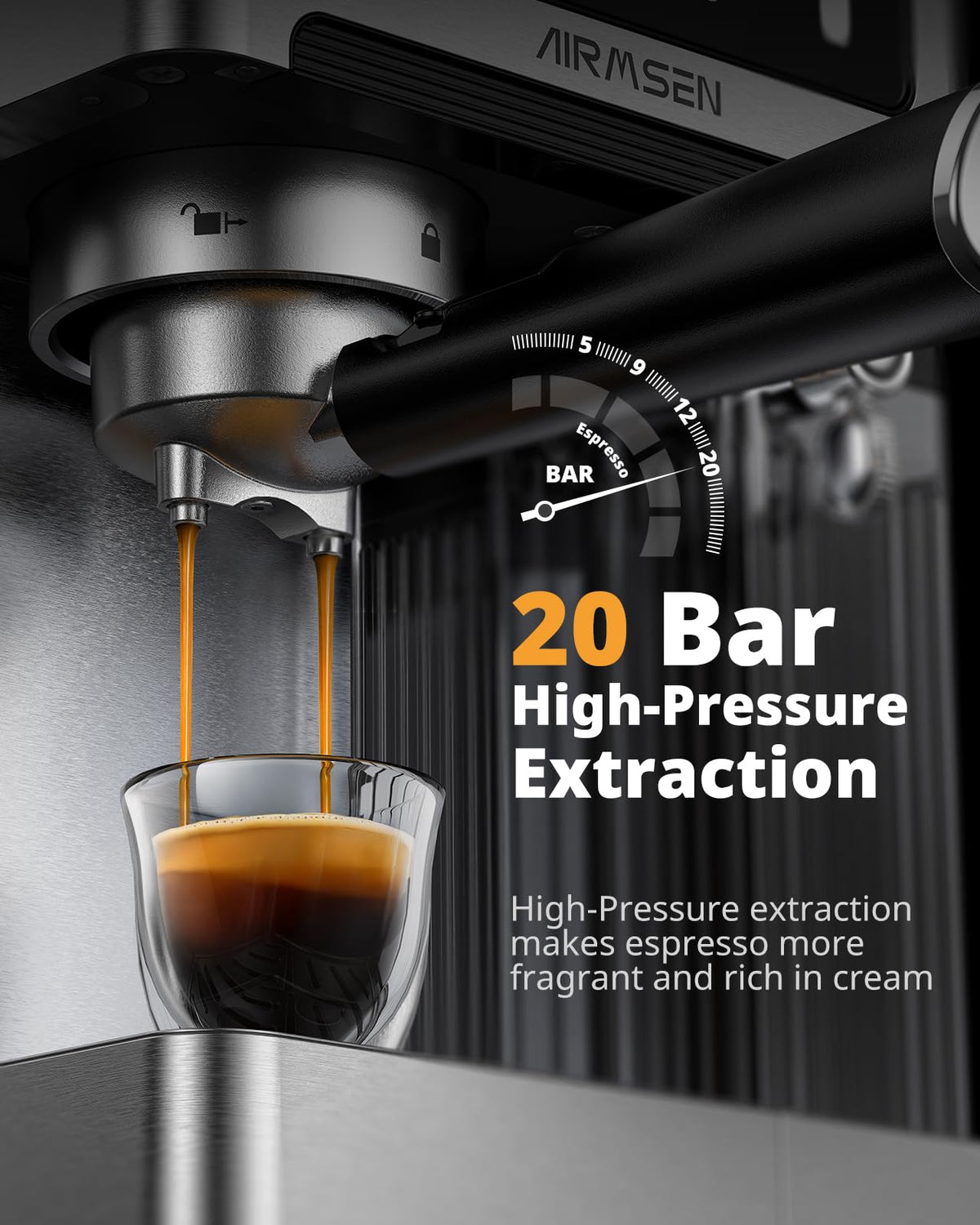 20 Bar Espresso Machine with Milk Frother, Stainless Steel, 60oz Water Tank B286086