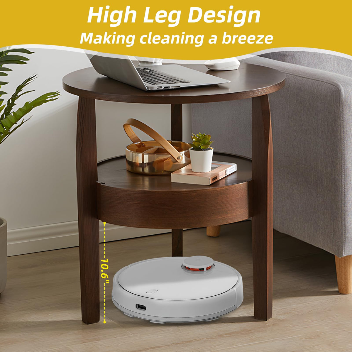 Dark Brown 2-Tier Round Coffee Table with Drawer N6507